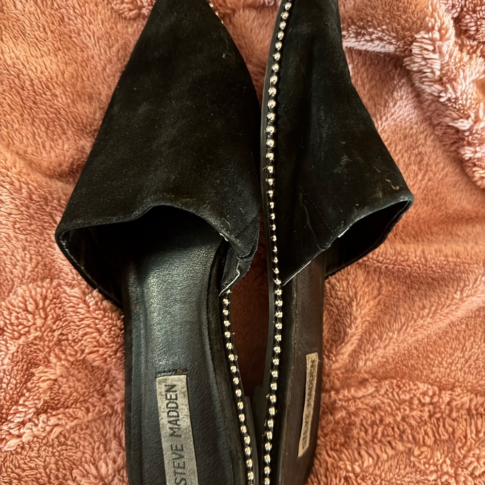 Steve Madden Black Velvet Flats with Silver Accents